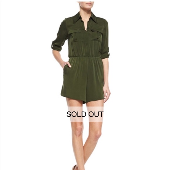 Alice + Olivia Army Green Silk Romper 6 - Picture 6 of 7